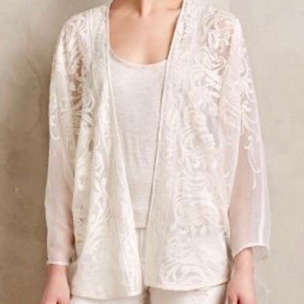 Anthropologie Beyond Vintage Silk-Blend Embroidered Mesh Cover Up - L